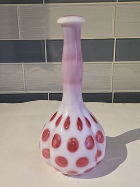 Fenton Cranberry Coin Dot Barber Bottle